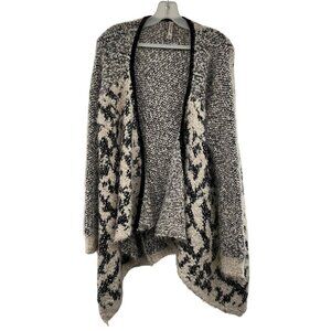 Leshop Women's Knit Cardigan Open Front Nubbed Black/Cream Size M/L